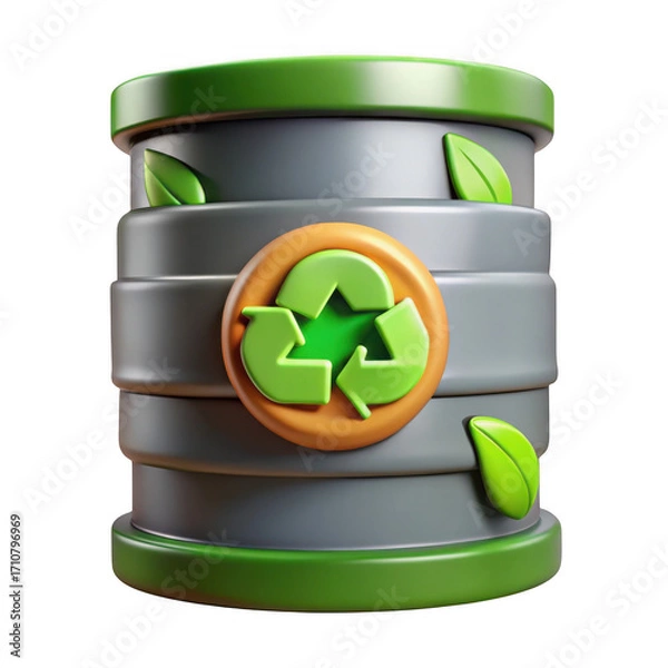 Fototapeta Green recycling bin with eco leaves and symbol icon isolated on transparent background