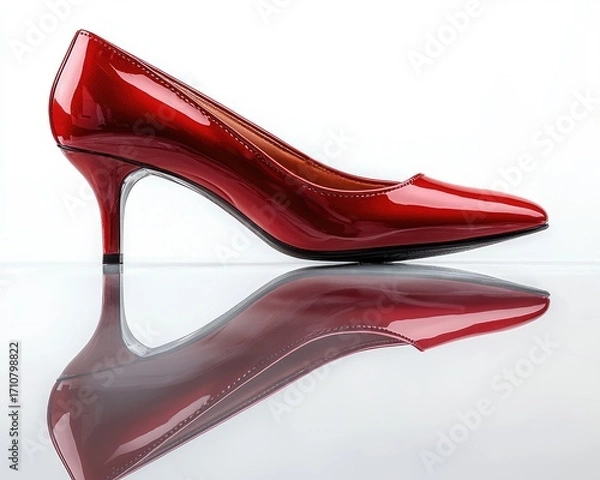 Fototapeta Red high-heeled shoe, glossy, reflection