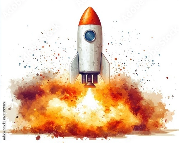 Fototapeta Rocket launch in vibrant explosion