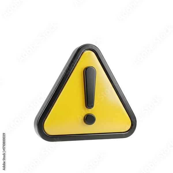 Obraz 3D Render: Glossy Yellow Exclamation Mark Warning Sign