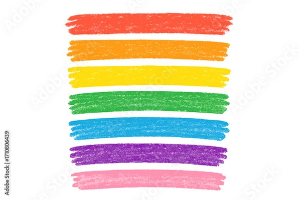 Fototapeta Set of colorful crayon brush strokes. Hand drawn rainbow color underline, highlight collection. Childish chalk pen texture. Rough vector accent and emphasis design element.