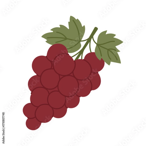 Fototapeta A red grape with a green leaf on top. The grape is ripe and ready to be eaten