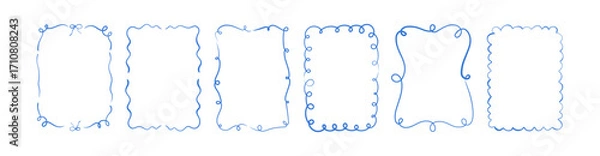 Obraz Whimsical hand-drawn frames with wavy squiggle curly ribbons in trendy and vintage styles. Vector playful border frames suitable for trendy invitations and cards