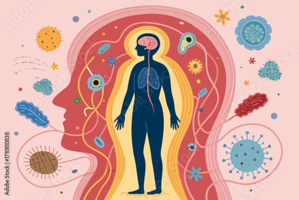 Fototapeta Illustration of the gut brain and other elements vector 