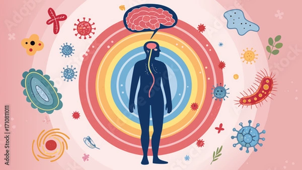 Fototapeta Illustration of gut brain and other elements vector 