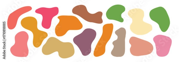 Obraz Abstract organic shapes set – colorful hand drawn blobs, minimalist geometric fluid elements for modern design and background