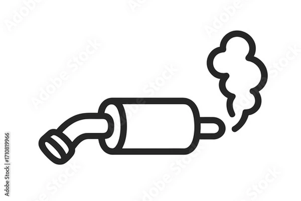 Fototapeta Car exhaust pipe icon with smoke. Linear vector illustration. Auto emissions, pollution, and climate change concept. CO2 fumes from muffler. Automobile service symbol.