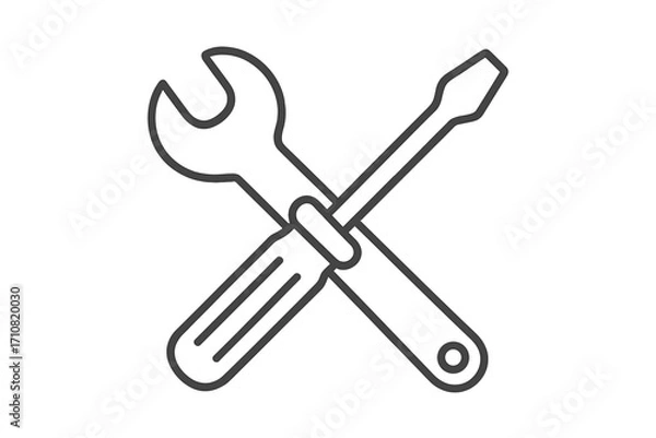 Fototapeta Repair tools icon with crossed screwdriver and wrench. Technical service and maintenance symbol. Vector line art illustration for settings or configuration button. Mechanic workshop logo.