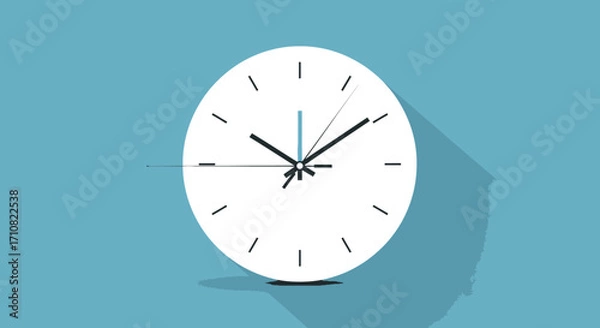 Fototapeta Minimalist White Analog Clock with Black Hands and Blue Accent
