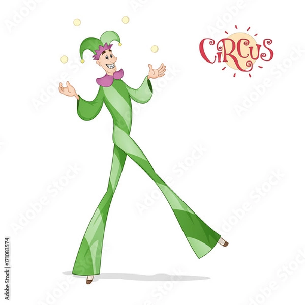 Obraz Circus juggler walking on stilts