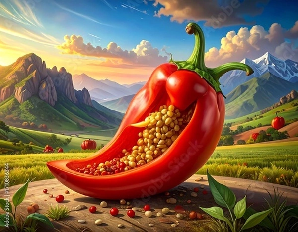 Fototapeta Vibrant pepper encapsulates a picturesque valley scene