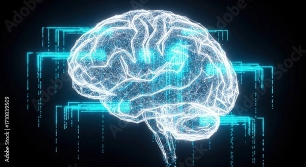 Fototapeta Abstract glowing brain network for machine learning and AI