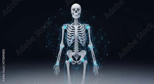 Fototapeta AI orthopedic model of a skeleton with a glowing wireframe overlay