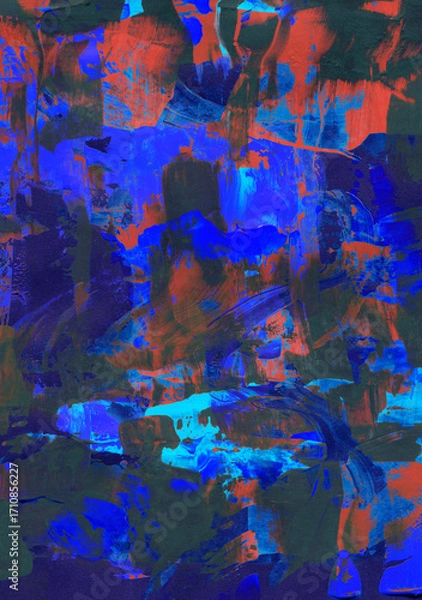 Fototapeta Vibrant dynamic abstract acrylic blue background with artistic brush textures. different shades of blue
