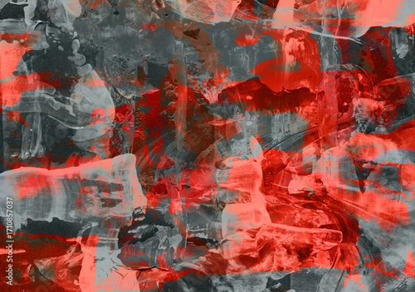 Fototapeta Dark horizontal abstract background with chaotic dynamic red, black and yellow strokes, color layering