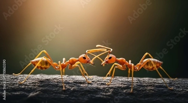 Obraz close-up-reddish-orange-ants-touching-antennae
