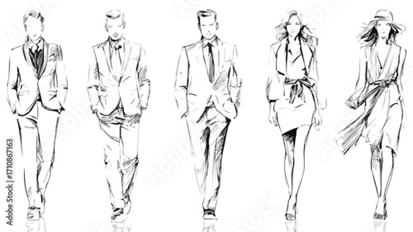 Obraz Chic Fashion Models Sketch White Vector Illustration