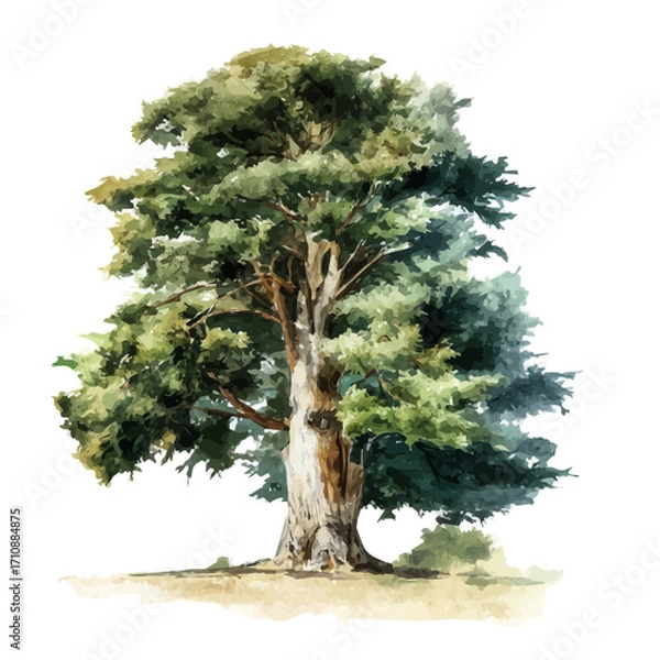 Fototapeta Cypress Tree, watercolor painting, vector illustration, isolated on a white background.
