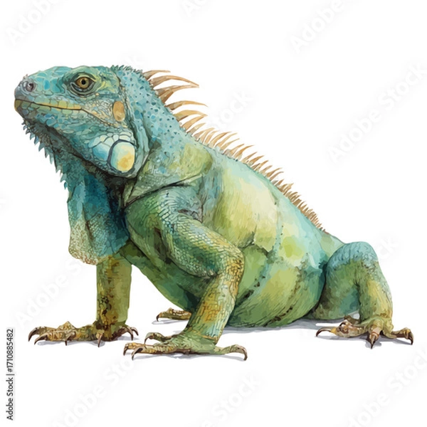 Fototapeta Iguana, watercolor painting, vector illustration, isolated on a white background.