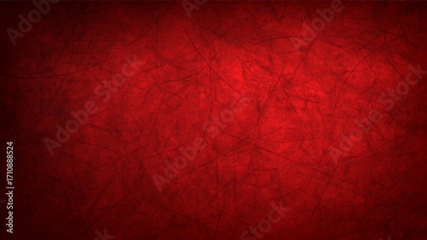 Fototapeta Dark red grunge textured background with light spot. Empty scratched monochrome wall, scarlet red and black color gradient. Vector horizontal banner or poster backdrop, blank HD template.