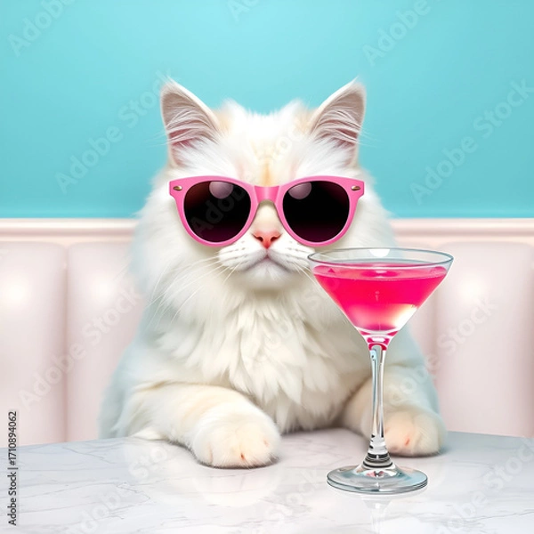 Obraz White cat having a cocktail 