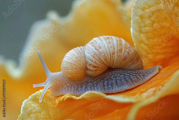 Obraz Snail on orange flower.