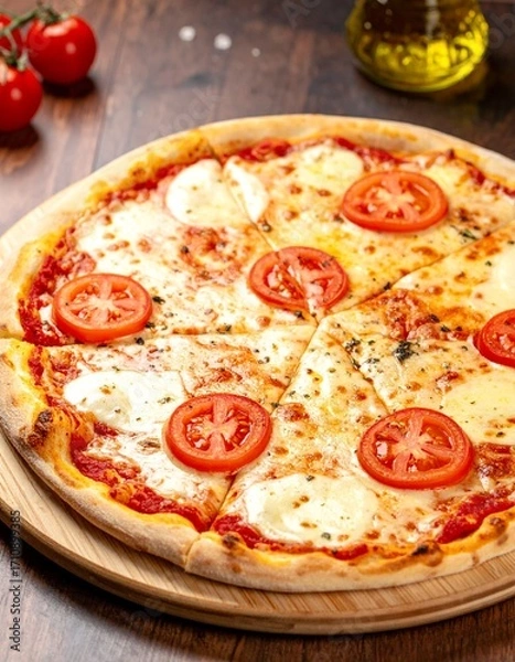 Obraz Classic Italian Pizza with Cheese and Tomato Topping for Premium Food Object and Traditional Cuisine Concept