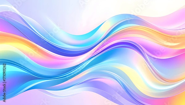 Fototapeta Rainbow Wave: A mesmerizing digital artwork showcases an abstract composition of flowing, iridescent waves in a vibrant spectrum of colors, creating a sense of movement and artistic expression.