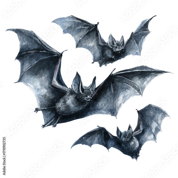 Fototapeta Halloween Bats in watercolor style, vector illustration, isolated on white background.