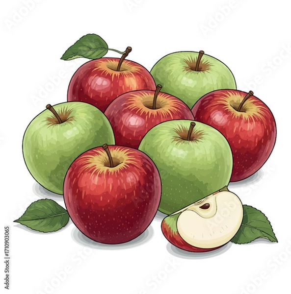 Obraz drawing, fruit, illustration, food, vector, organic, design, leaf, apple, summer, art, fresh, healthy, set, graphic, isolated, vegetarian, vitamin, sketch, icon, nature, diet, collection, drawn, line,