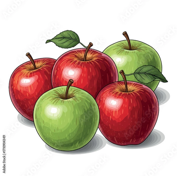 Obraz drawing, fruit, illustration, food, vector, organic, design, leaf, apple, summer, art, fresh, healthy, set, graphic, isolated, vegetarian, vitamin, sketch, icon, nature, diet, collection, drawn, line,