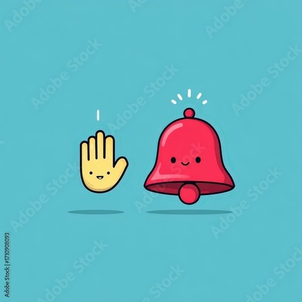 Obraz Playful onboarding: friendly hand-shaped cursor high-fiving a smiling notification bell 