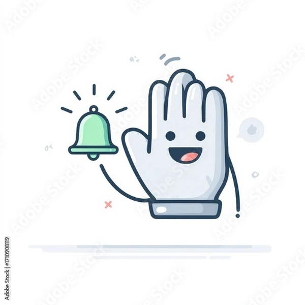 Obraz Playful onboarding: friendly hand-shaped cursor high-fiving a smiling notification bell 