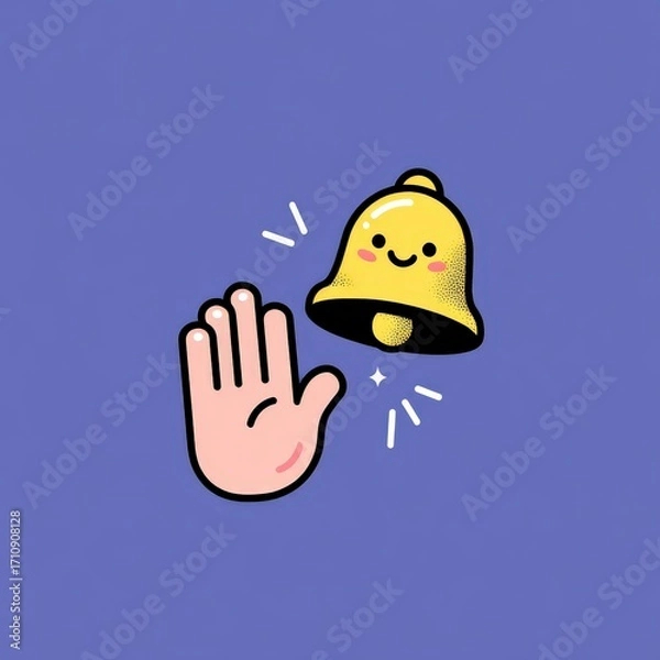 Obraz Playful onboarding: friendly hand-shaped cursor high-fiving a smiling notification bell