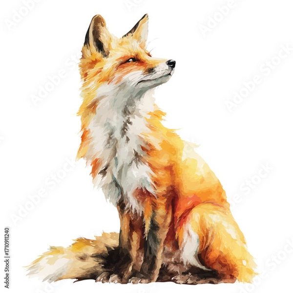Fototapeta Fox, watercolor painting, vector illustration, isolated on a white background.