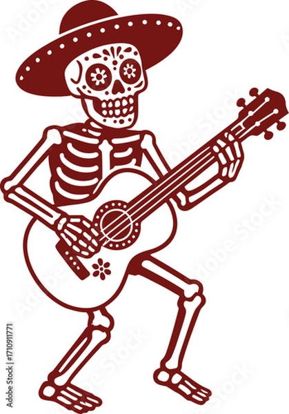 Obraz Skeleton Playing Guitar Cartoon Vector