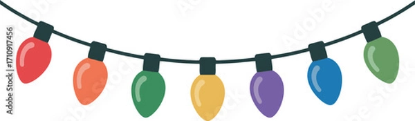 Fototapeta A charming string of multicolored Christmas lights is elegantly draped, showcasing various vibrant hues.