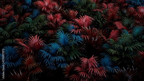 Fototapeta Vibrant and Colorful Tropical Palm Leaves Jungle Foliage Background Pattern
