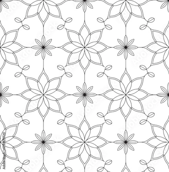 Fototapeta Seamless floral pattern with outline flower shapes repeating abstract background design for wallpaper wrapping and decorative ornamental surface textile use
