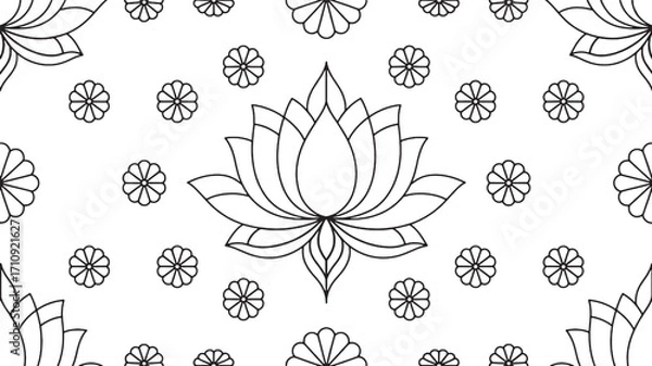 Fototapeta Simple seamless lotus flower background design repeating in clean outline style for wallpaper fabric paper and decorative use in modern layout
