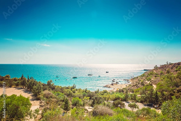 Fototapeta Cyprus Protaras, Konnos beach, view of lagoon Mediterranean Sea from above