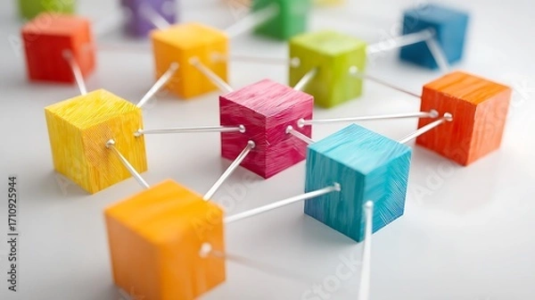 Fototapeta a network structure made of colorful blocks connected to each other, symbolizing connection and interaction.