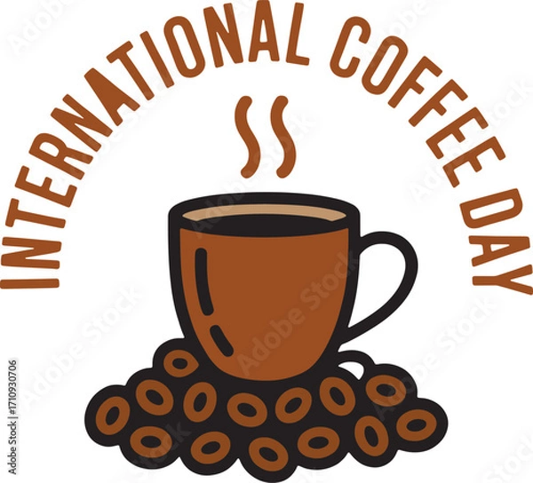 Fototapeta Coffee mug design with beans and steam in decorative style for cafe logos posters