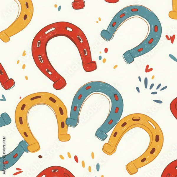 Fototapeta Pattern of colorful horseshoes on light background  