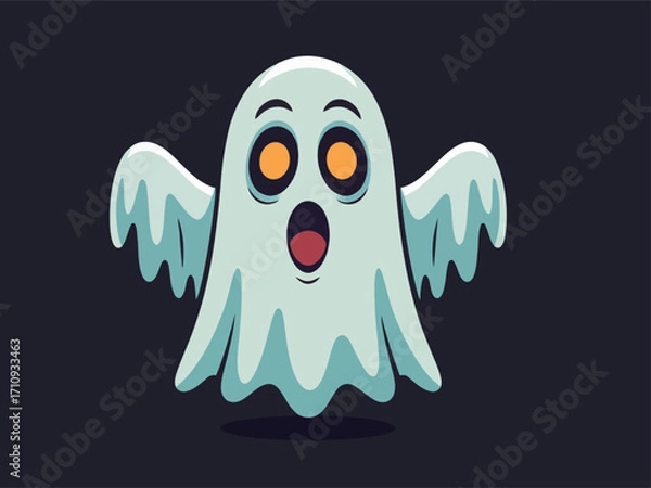 Fototapeta This cute cartoon illustration features a light blue ghost with wide, expressive orange eyes and an open mouth, conveying a sense of fright or surprise. 
