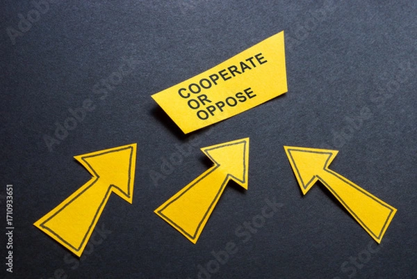 Fototapeta Cooperate or oppose with arrows. Conflict resolution.