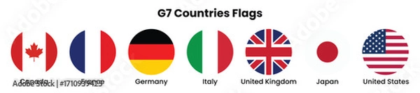 Obraz G7 Countries round flags. Canada, France, Germany, Italy, Japan, United Kingdom, & United States