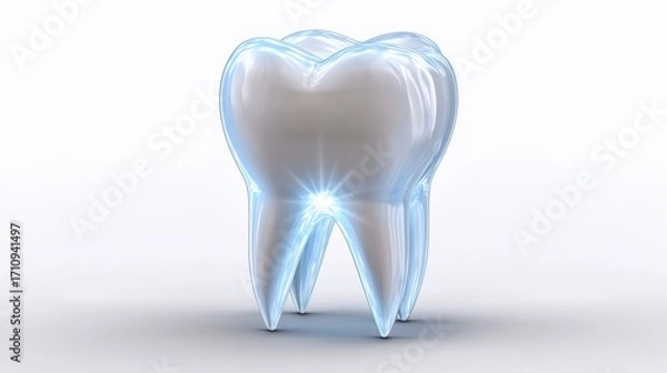 Fototapeta Shiny white tooth on white background