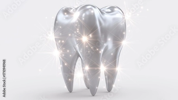 Fototapeta Shiny white tooth on white background