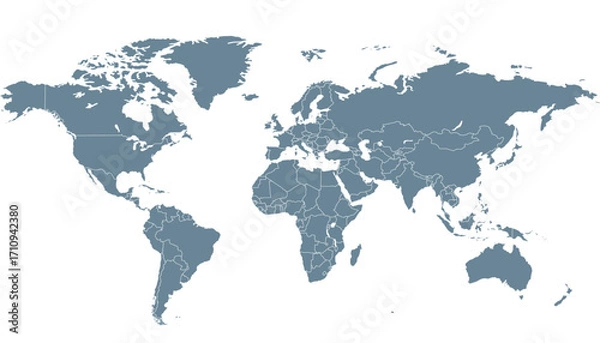 Fototapeta World map. Grey modern vector map. Silhouette map.	